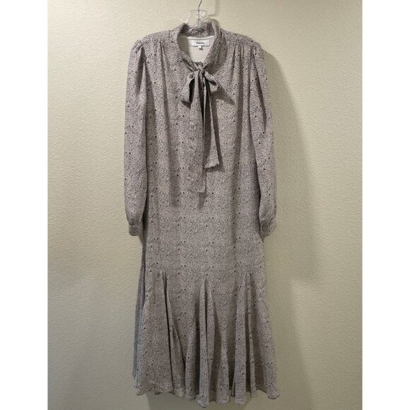 Pascal Dresses & Skirts - PASCAL (NEW) Long Sleeve Maxi Dress Bow Neck Light Gray & Multi Dots Size L